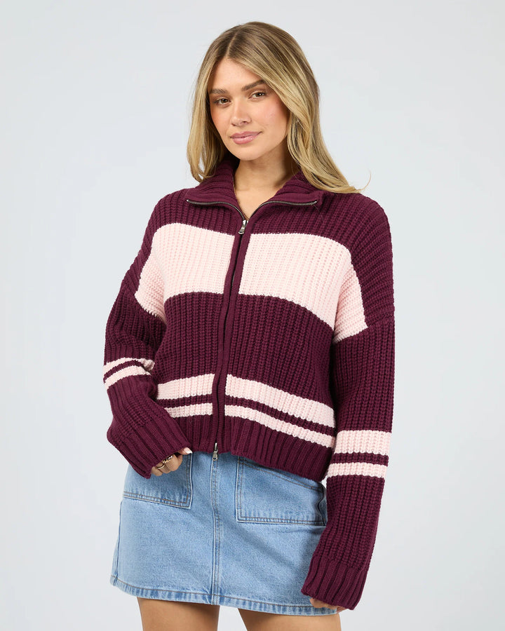 All About Eve Aida Knit Zip Thru - Wine