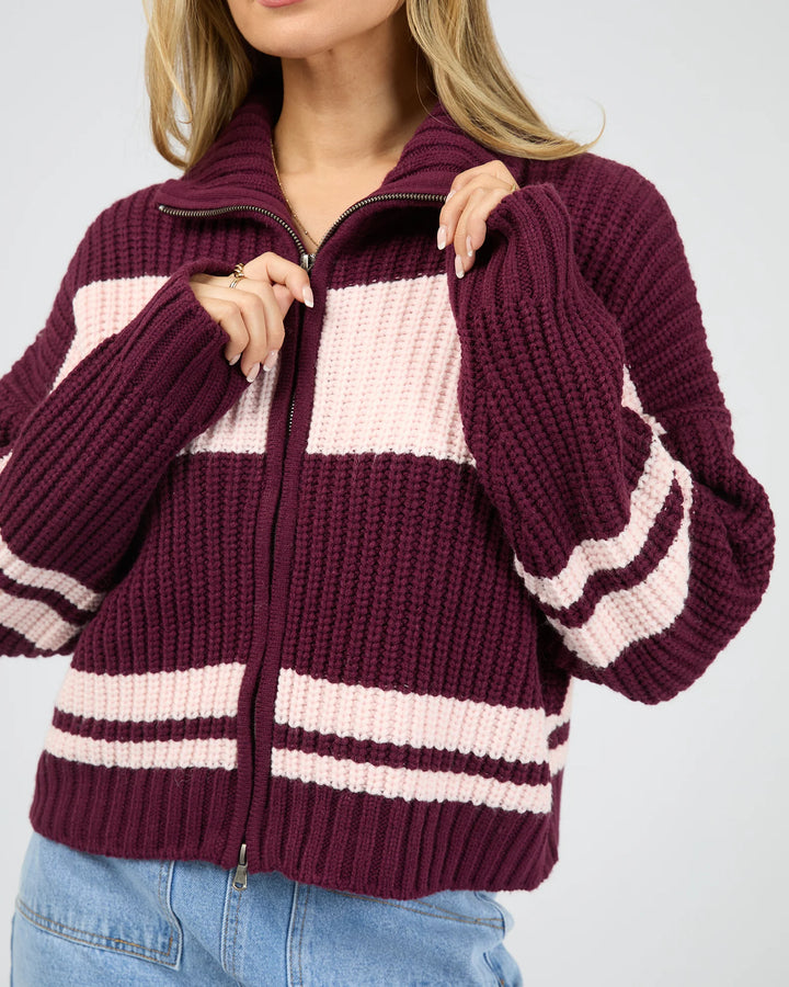 All About Eve Aida Knit Zip Thru - Wine
