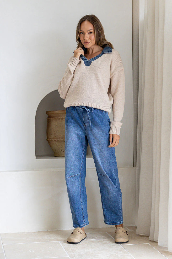 BTL Suzanne Denim Collar Knit - Beige