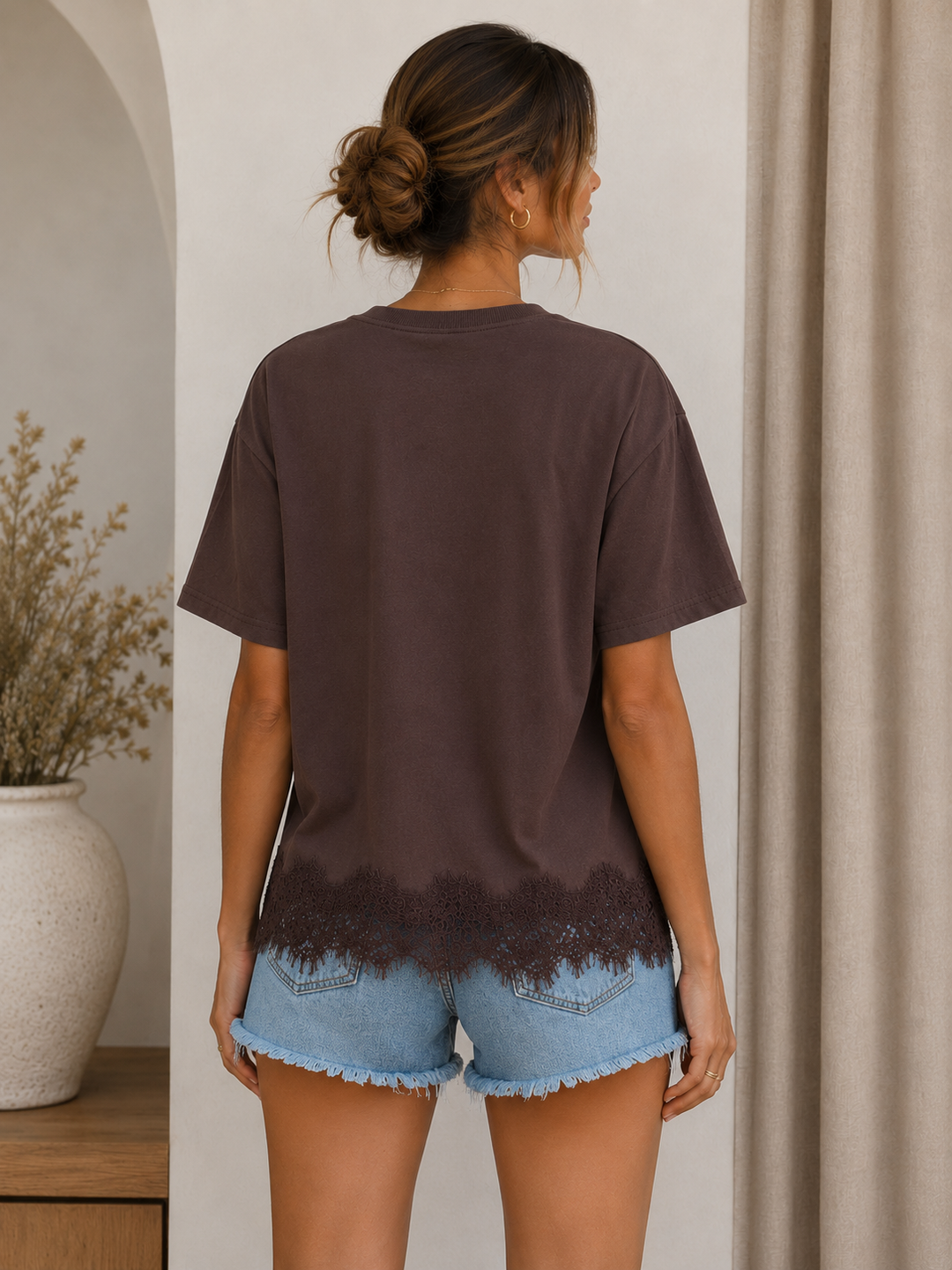 By Frankie Lace Hem Tee - Brown