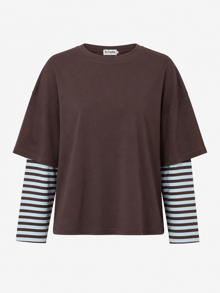 By Frankie Long Sleeve Top - Choc / Blue