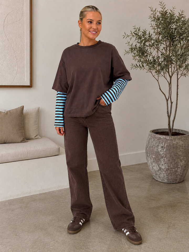 By Frankie Long Sleeve Top - Choc / Blue