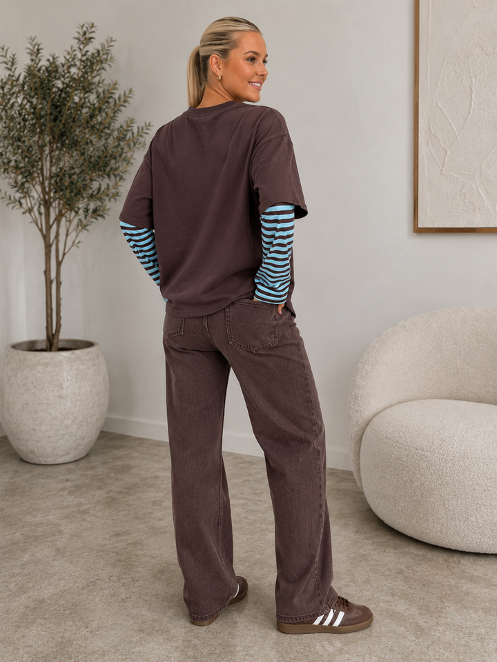 By Frankie Long Sleeve Top - Choc / Blue