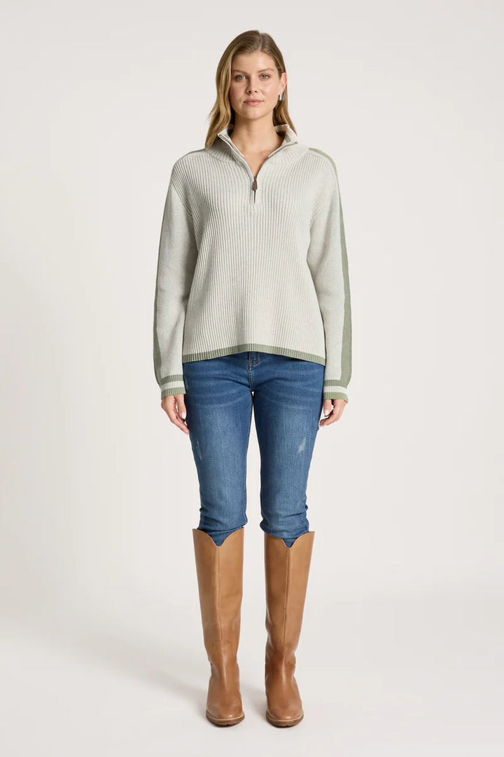 Eb + Ive Liora Zip Jumper - Bisque / Sage