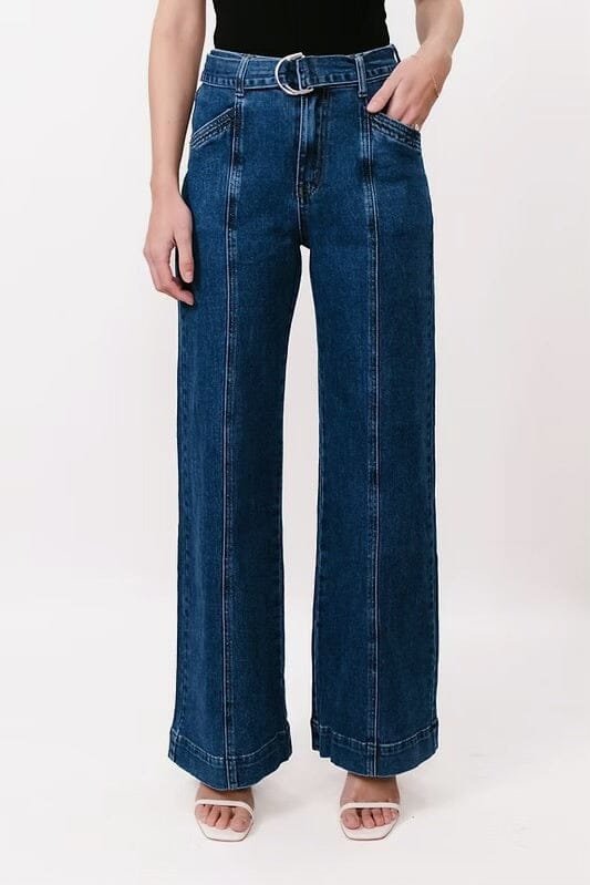 Country Denim Indiana Wide Leg Belted Jeans - Dark Wash