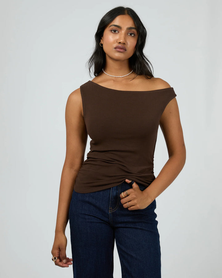 All About Eve Kylie Off Shoulder Top - Brown