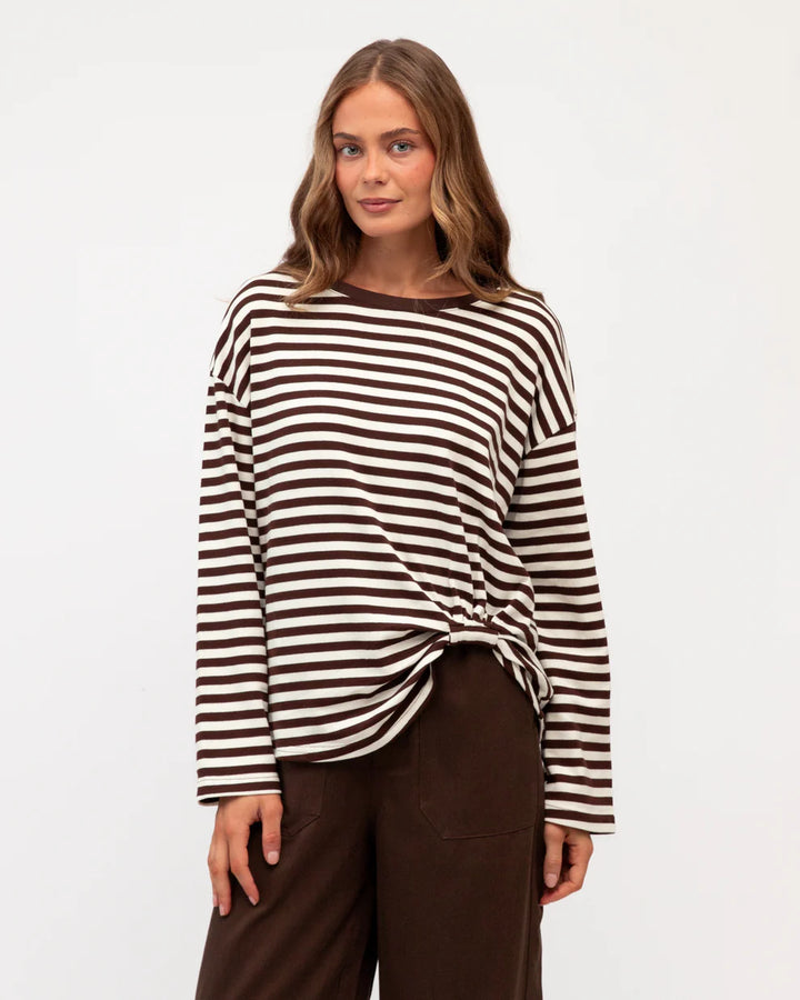 Label of Love Long sleeve Easy Tuck tee - Choc/White