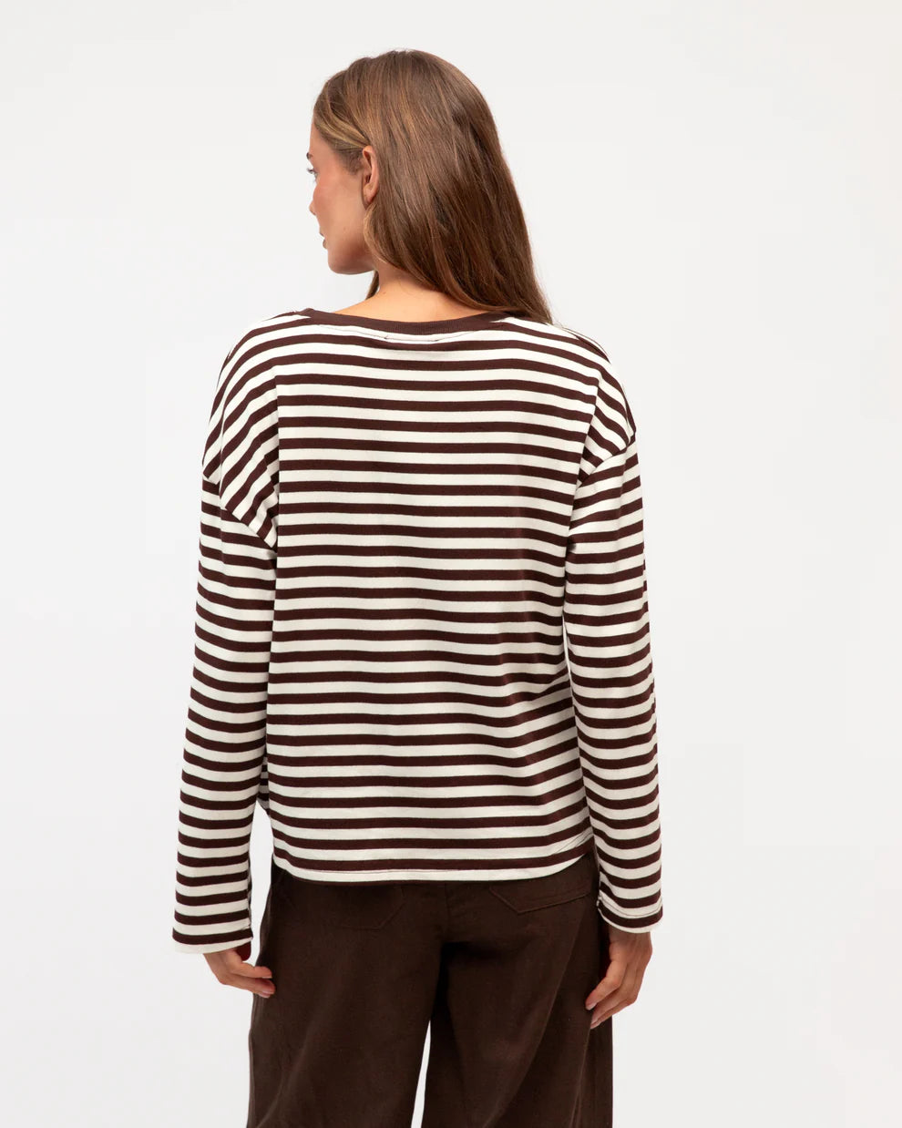 Label of Love Long sleeve Easy Tuck tee - Choc/White