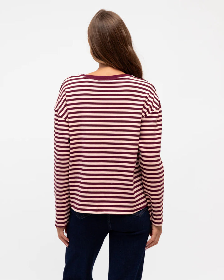 Label of Love Long Sleeve Easy Tuck Tee - Pink/Burgundy