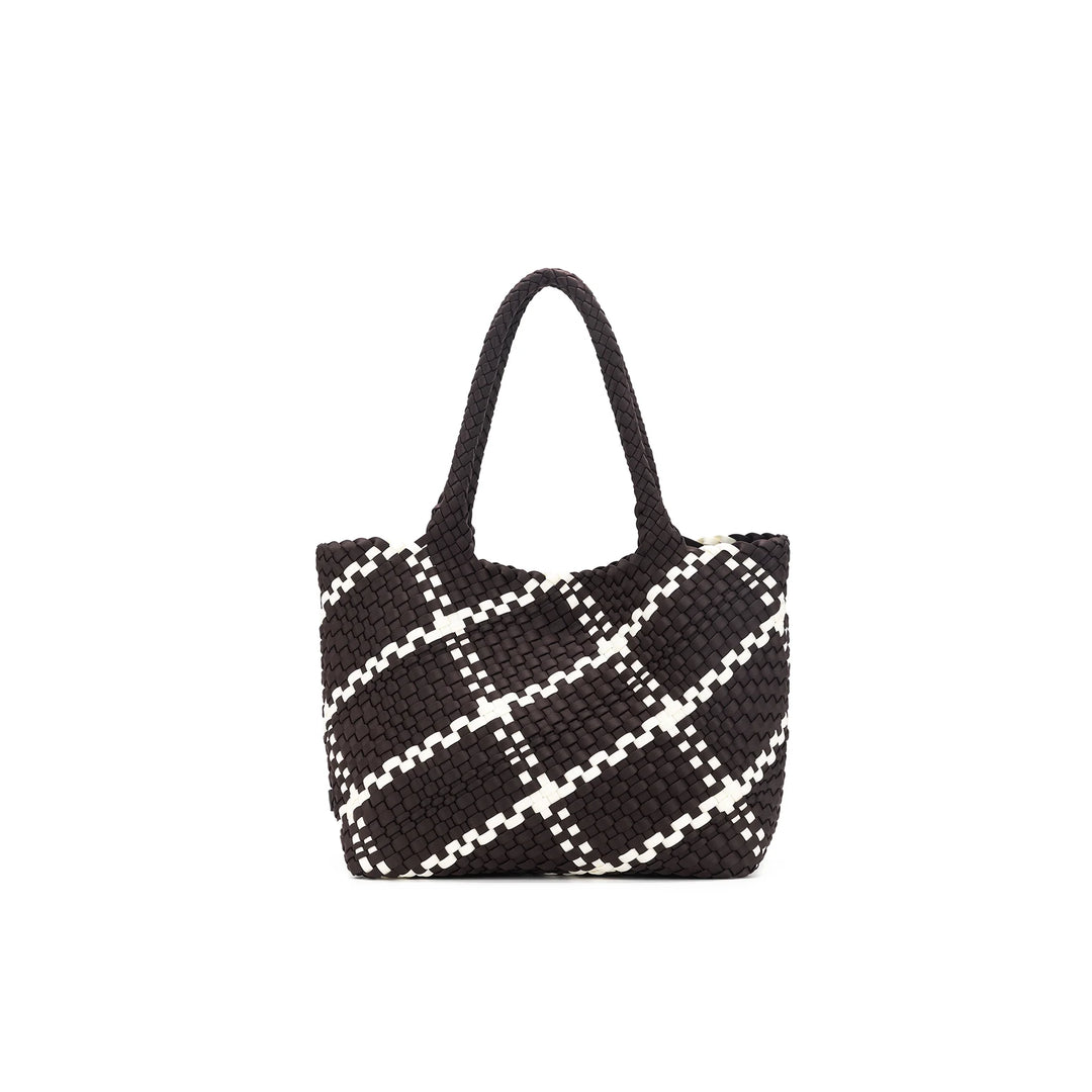Black Caviar The Hampton Chocolate &amp; White 2 Piece Handwoven Neoprene Handbag