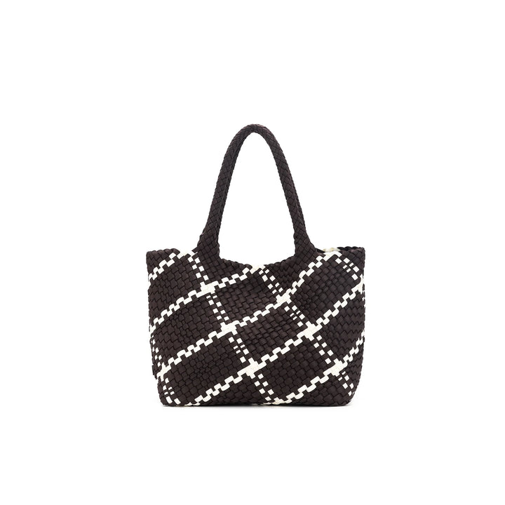 Black Caviar The Hampton Chocolate &amp; White 2 Piece Handwoven Neoprene Handbag