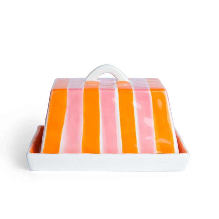 Noss &amp; Co Large Ceramic Butter Dish | Orange &amp; Pink Stripe
