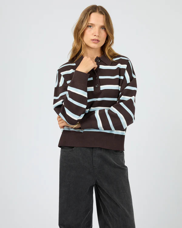 Silent Theory Anita Knit Polo Top - Chocolate