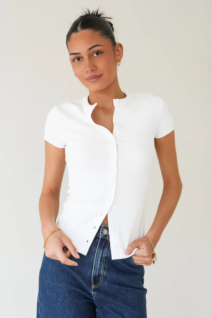 Silent Theory Button Uo Short Sleeve Tee - White