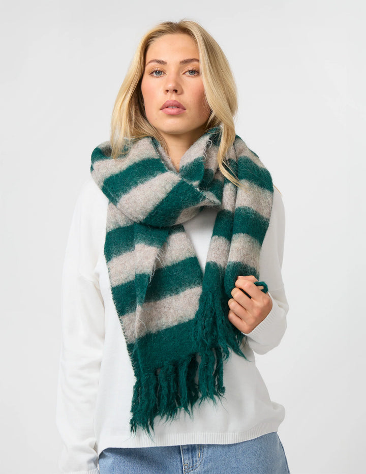 Stella &amp; Gemma Scarf - Moss &amp; Taupe Stripe