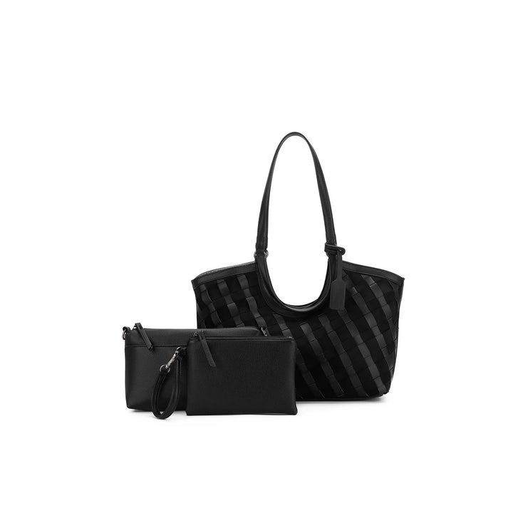 Black Caviar Waverly Black 3 Piece Handwoven Handbag Tote