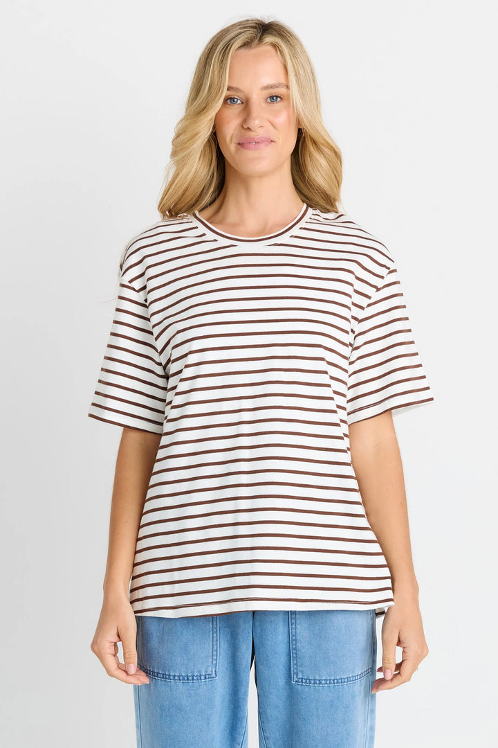Betty Basics Relax Boxy Tee - Choc Stripe