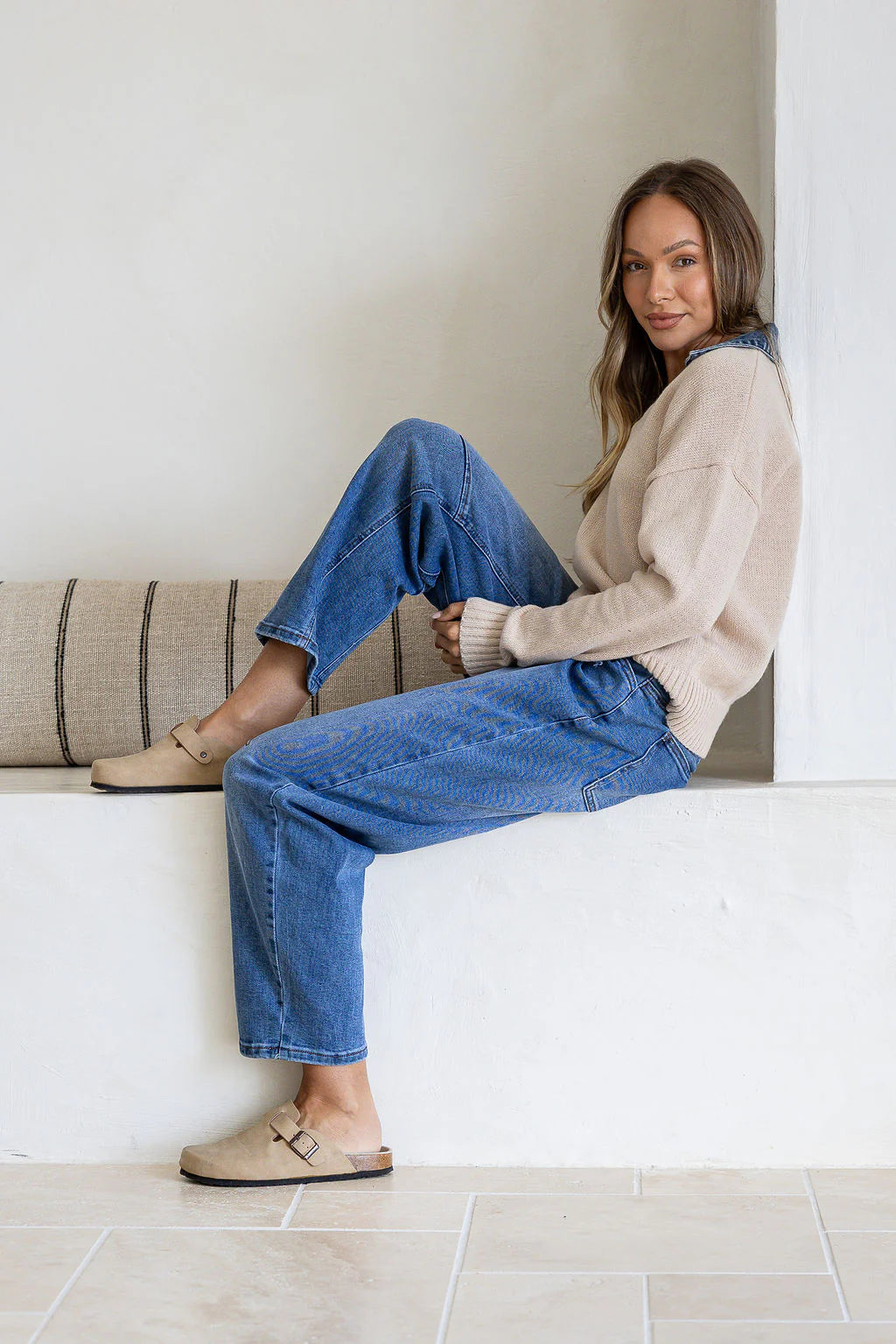 BTL Suzanne Denim Collar Knit - Beige