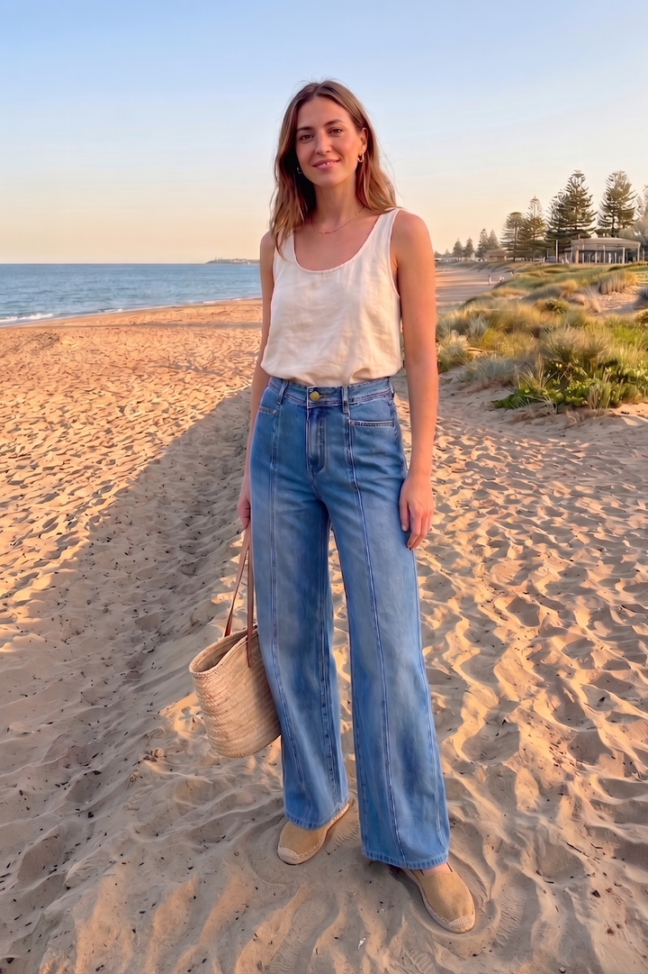 Country Denim Straight Leg Jeans - Mid Wash
