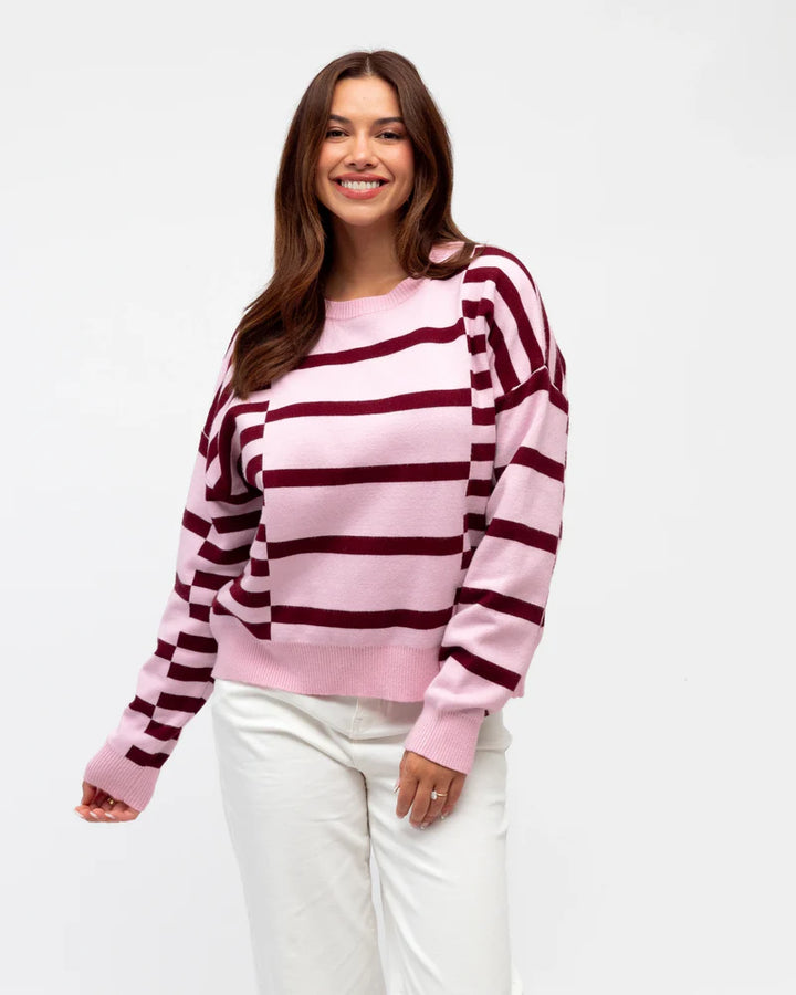 Label of Love Knit - Stripe - Pink / Merlot