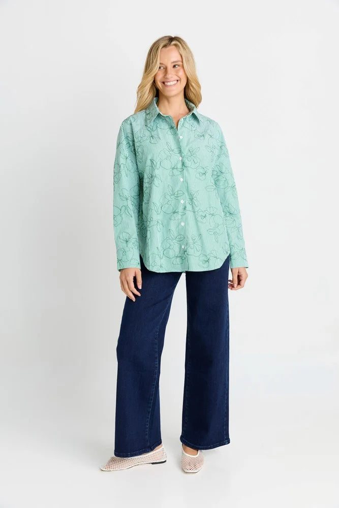Betty Basics Sage Shirt - Green Stripe