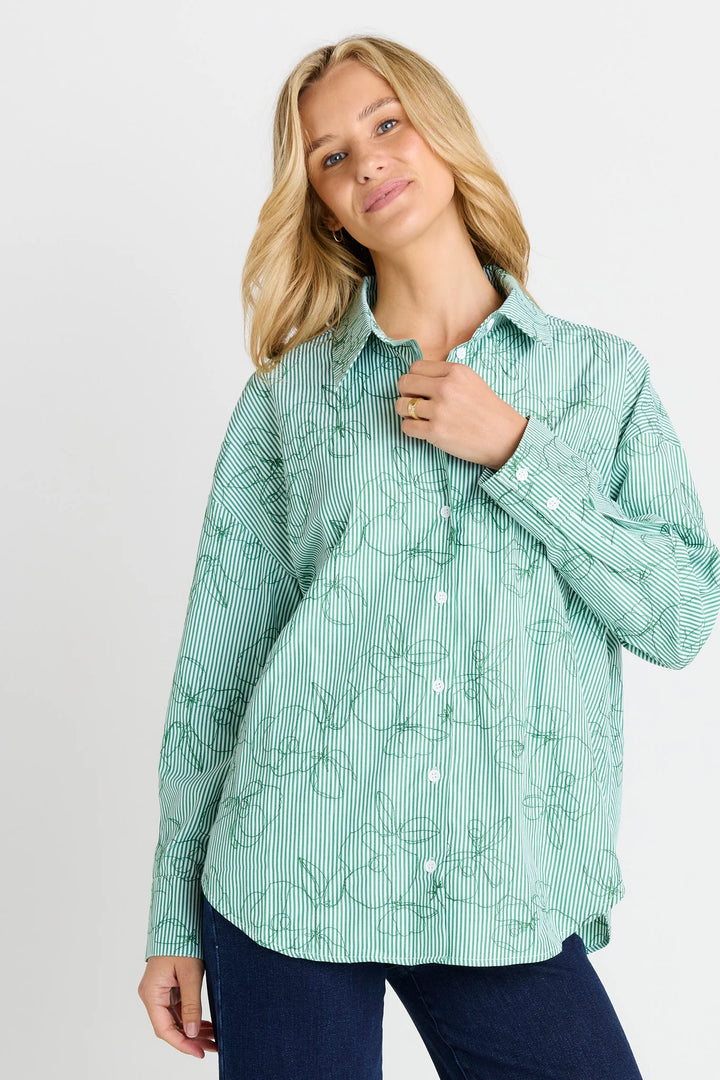 Betty Basics Sage Shirt - Green Stripe