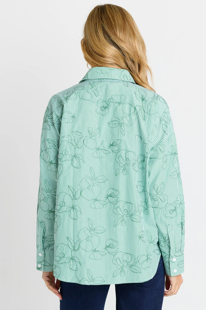 Betty Basics Sage Shirt - Green Stripe